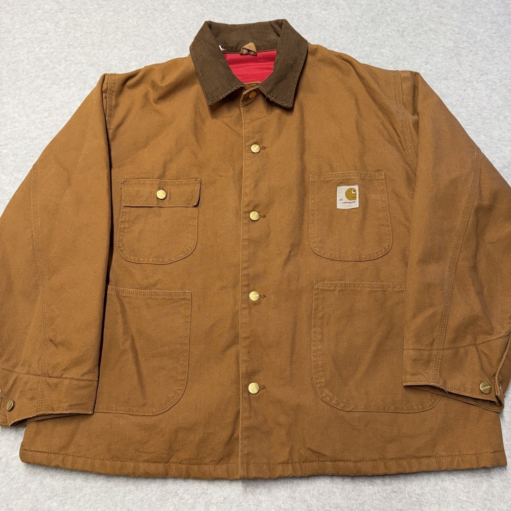 Vintage Carhartt Detroit Jacket Mens 50 Brown Canvas Chore Red Quilt Lined 6QLC